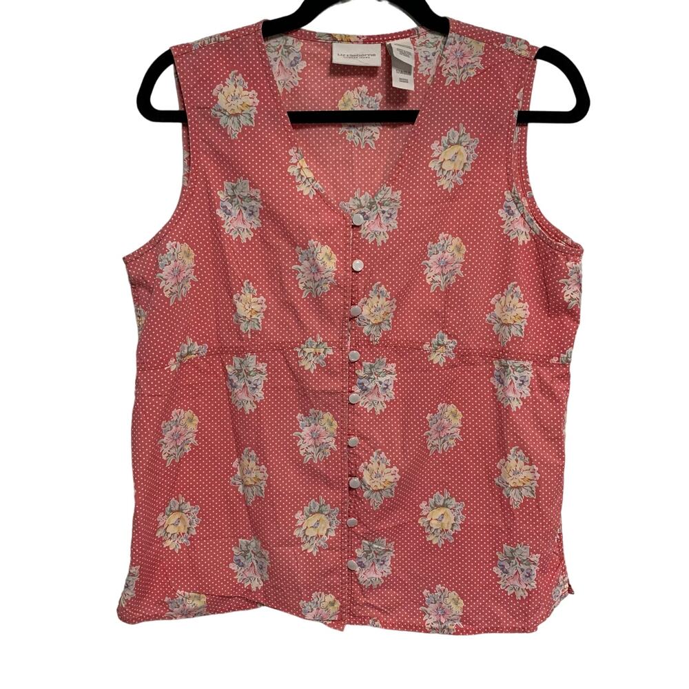 Liz Clairborne Lizwear Jeans Y2K Cotton Floral Button Up Sleeveless Blouse M